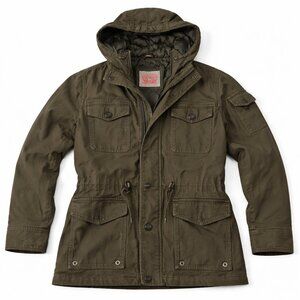 Levi’s Women’s Olive Military Utility Field Jacket Hooded Quilted Lined Size XL